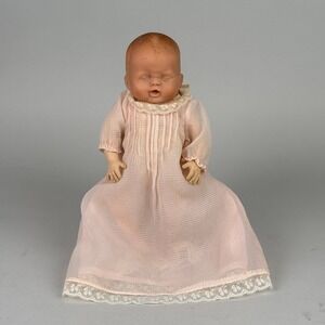 Vintage Creepy Halloween Baby Doll 9.5"with Pink Dress